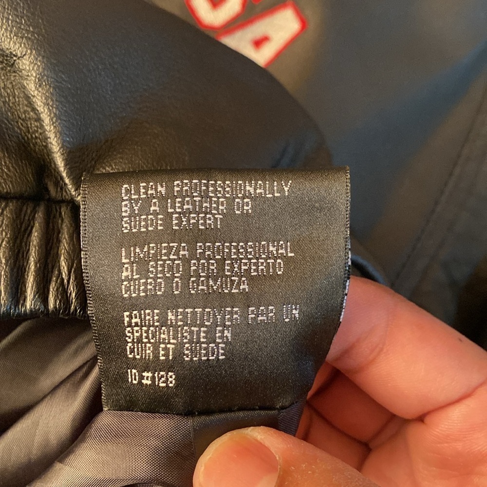 Vintage Y2K 58 Sports USA Black Leather Embroidered American Flag Jacket - Picture 13 of 14